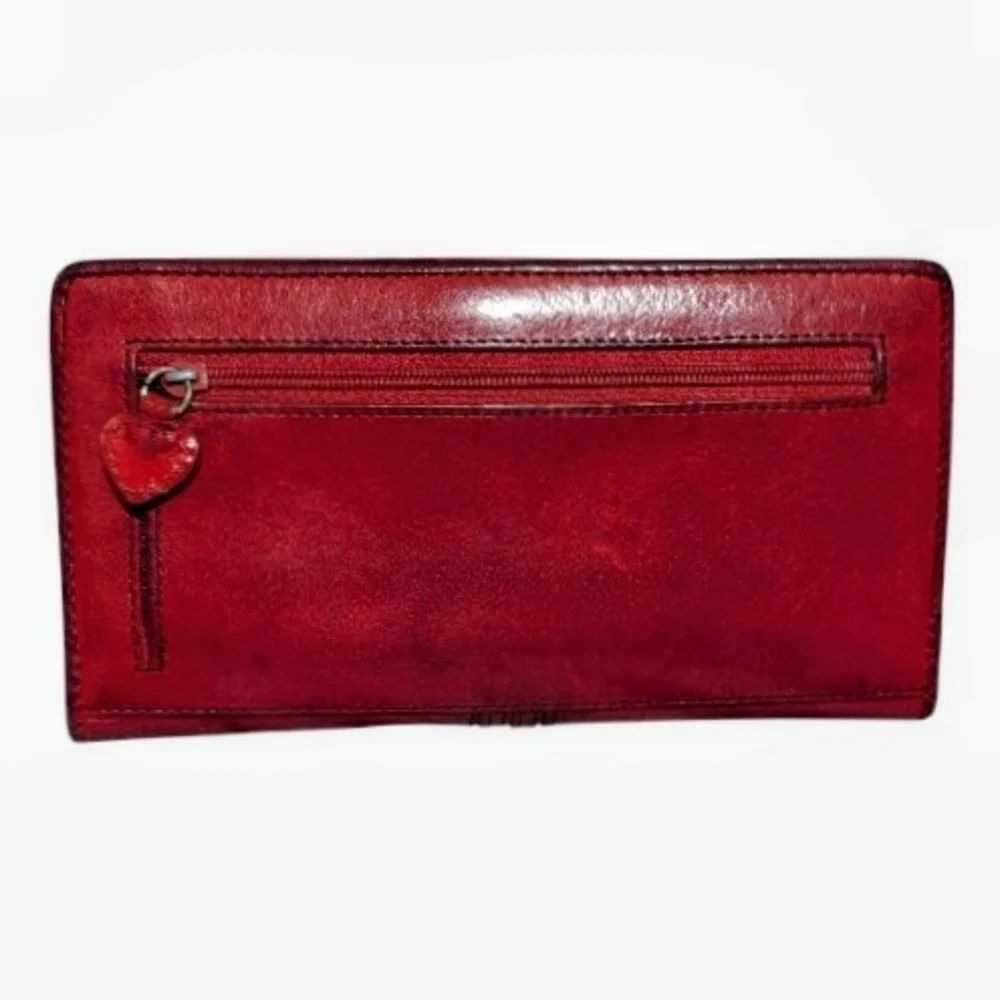 Brighton Red Leather Vintage Snap Bifold Wallet